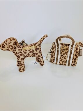 Victoria's Secret PINK Leopard Print Mini Tote & Dog Keychain Bag Charms
